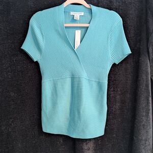 August Silk V-Neck Sweater in Light Blue/Toquo Size XL.